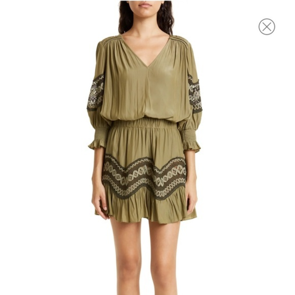 New Ramy Brook Barney smocked guipure lace blouson dress size‎ M
